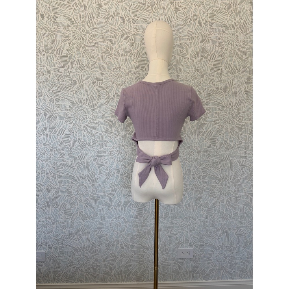 Garage Ribbed Open Back Tie Waist Crop Top Muted Lavender Purple Medium